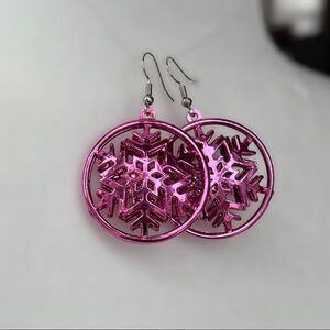 Snowflake Dangle Earrings Hot Pink